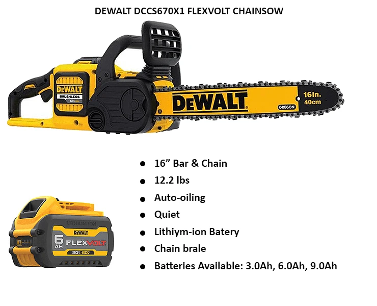 DEWALT FLEXVOLT 60V MAX Chainsaw Kit, 3-Ah Battery