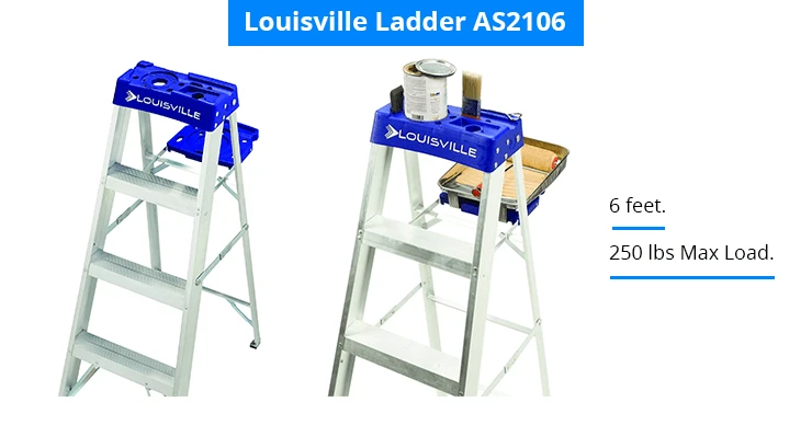 Louisville Ladder Louisville AS2100, 250 Lb, 3 In Width X 3 In Depth Non-Conductive Rail, 5 Rung 6-Foot Aluminum Step Ladder, 250-Pound Capacity, AS2106, 6-Feet, 6 Ft