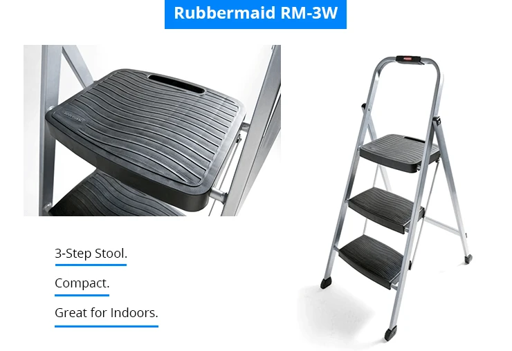 Rubbermaid RM-3W Folding 3-Step Steel Frame Stool With Hand Grip And Plastic Steps, 200-Pound Capacity, Silver Finish (Amazon Exclusive)