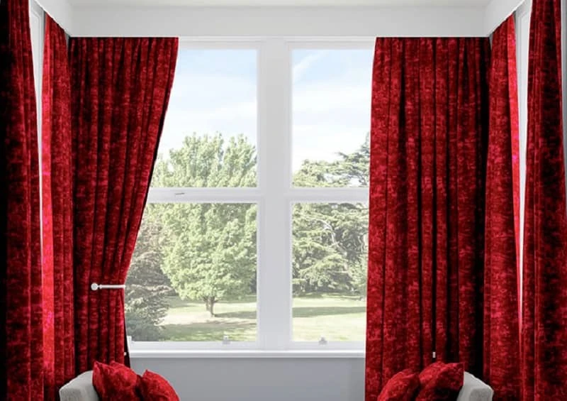 Red Curtains For Gray Wall