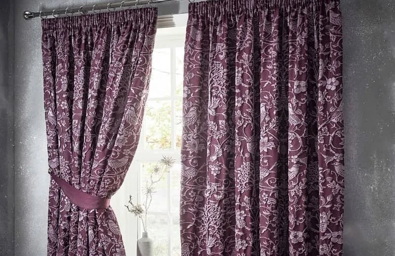 Coral And Plum Curtains For Gray Wall